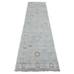 2
7 "x9
8" Blanco Nieve Alfombra de Angora Afgana Anudada a Mano Oushak Pura Lana para Correr