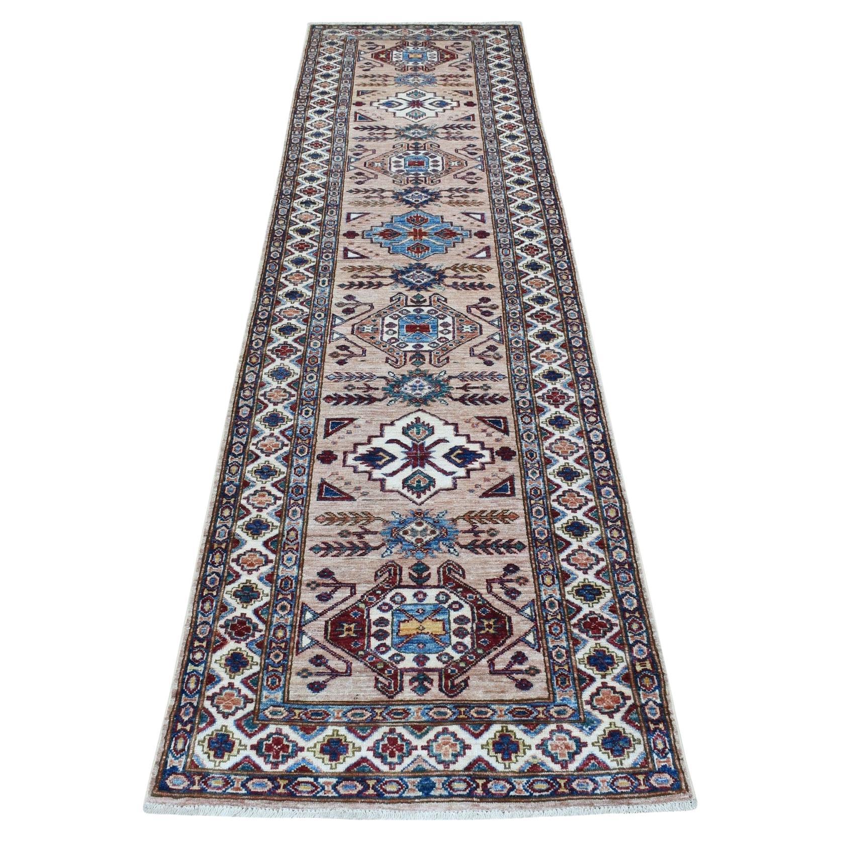 2'7 "x9'8" Super Kazak Hellbraun Reine Wolle Handgeknüpft Orientalischer Läufer Teppich