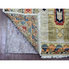 2'7"x9'8" White Caucasian Gul Motifs Pure Wool Hand Knotted Runner Oriental Rug