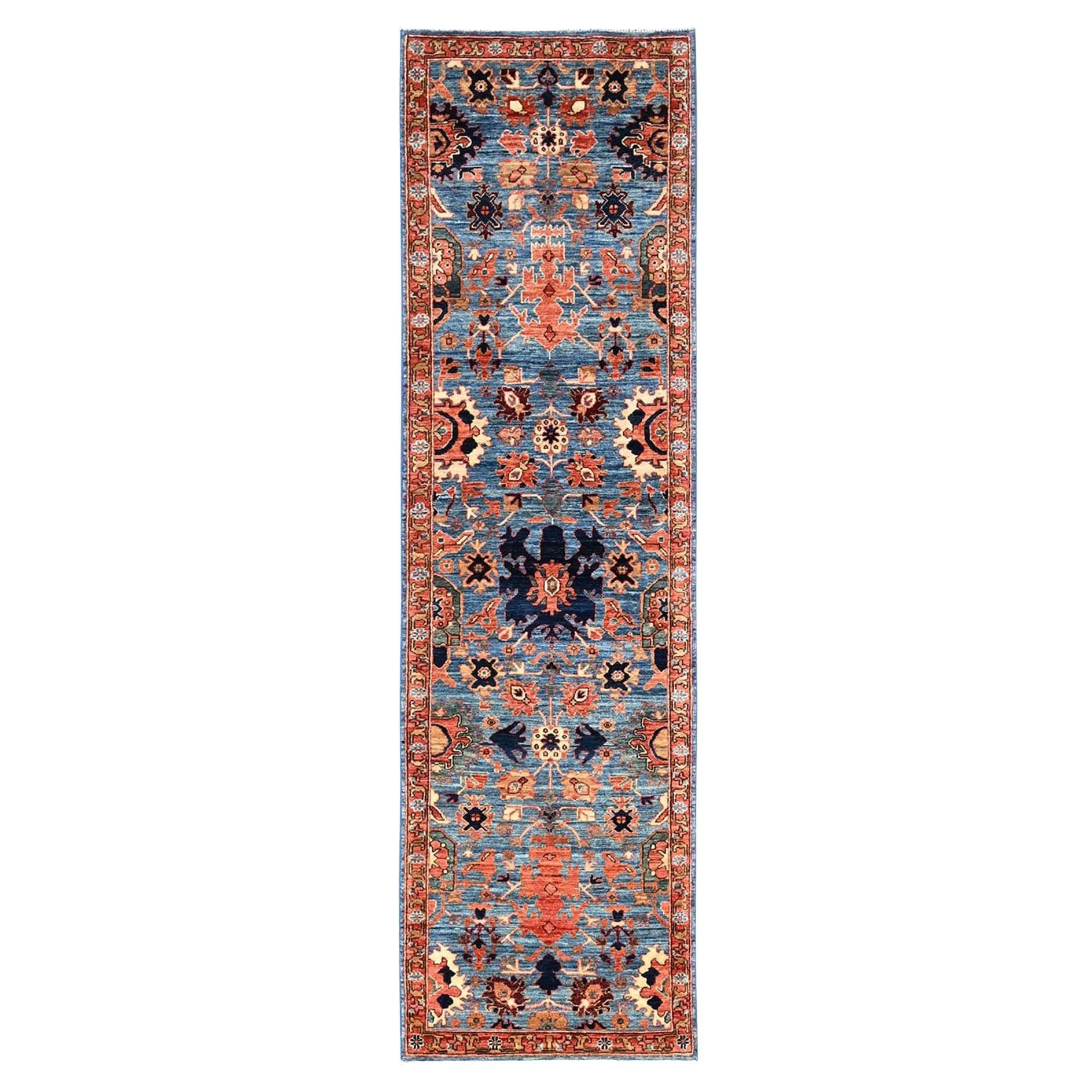 2'7 "x9'9" Bayern Blau Heriz All Over Design Handgeknüpft Weiche Wolle Läufer Teppich