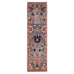 2'7 "x9'9" Bayern Blue Heriz All Over Design Tapis de course en laine douce noué à la main