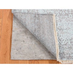 2'7"x9'9" Chetwode Green, Persian Design, Hand Knotted, Wool and Silk Runner Rug