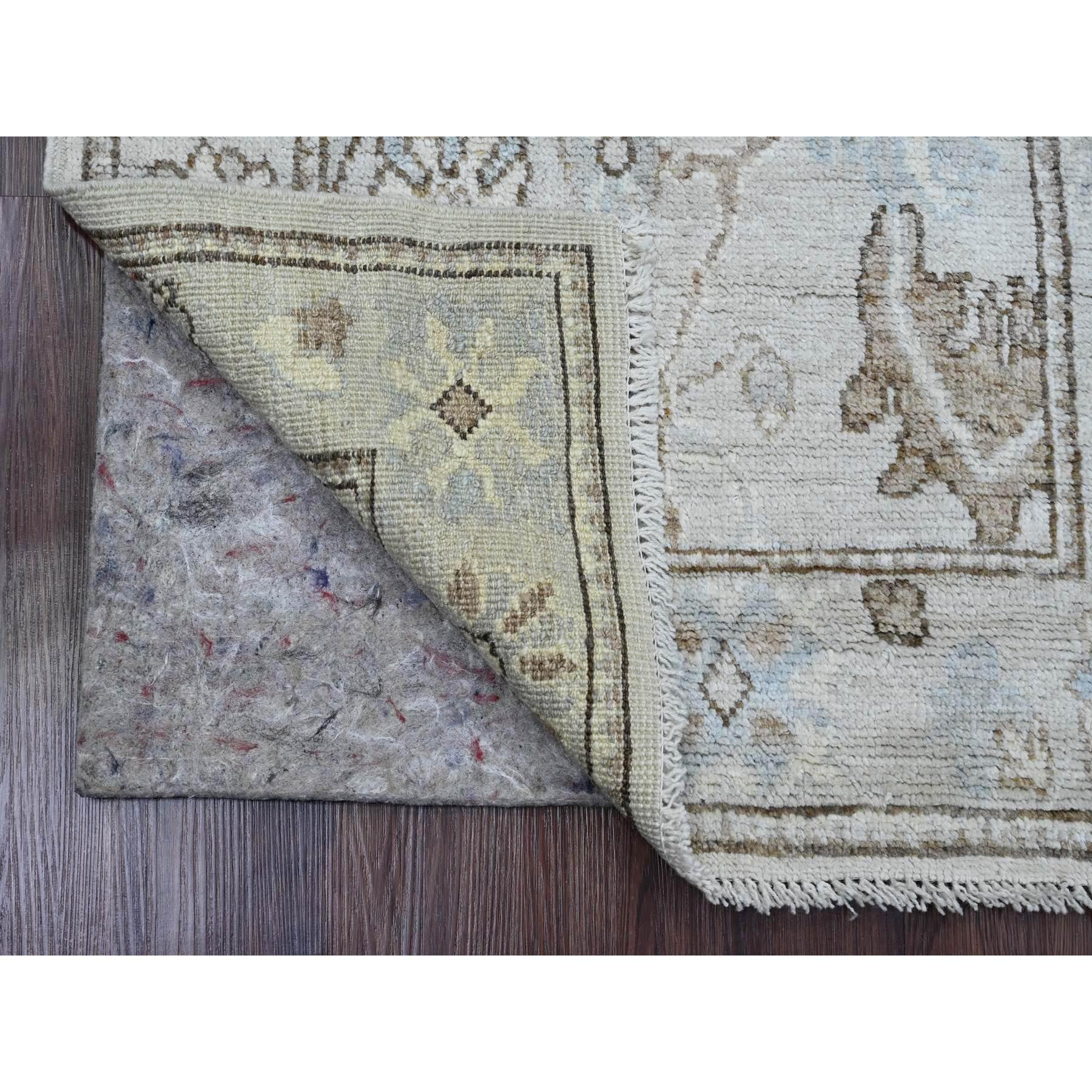Misty Gray, Afghan Angora Oushak with All Over Leaf Design, Natural Dyes, Hand Knotted, Pure Wool, Runner, Oriental Rug
Primary materials: Wool
Latex: No Pile 
height: 0.25 Inches
Style: Transitional
Primary color: Grey
Secondary colors: Brown,