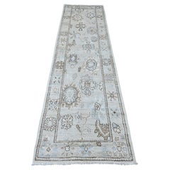 2'7"x9'9" Gray Afghan Angora Oushak Leaf Design Hand Knotted Wool Runner Rug