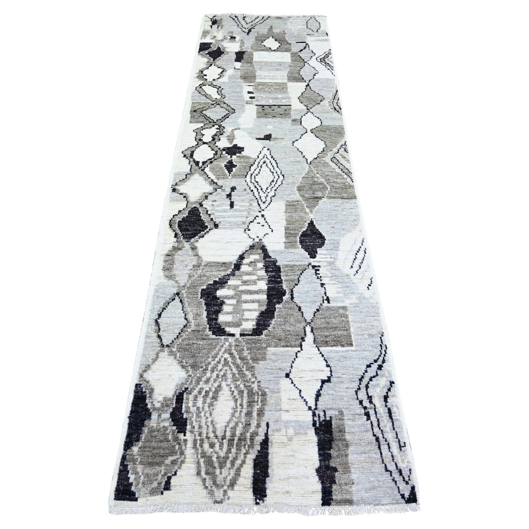 2'7 "x9'9" Elfenbein, Boujaad Marokkanisches Berber Design, Wolle Handgeknüpft Läufer Teppich im Angebot