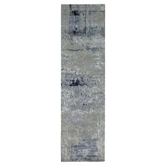 2'7 "x9'9" Silver, Blue Wool and Silk Modern Abstract Design Hand Knotted Rugs (tapis noué à la main)