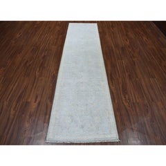 2'7"x9'9" White Wash Peshawar Pure Wool Hand-Knotted Oriental Runner Rug