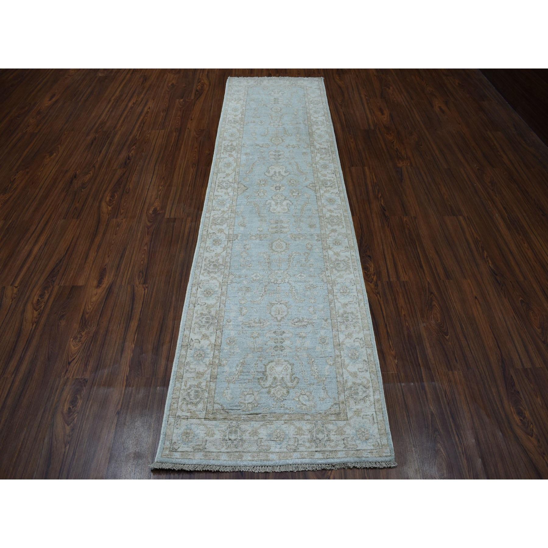 This is a truly genuine one-of-a-kind White Wash Peshawar Pure Wool Hand-Knotted Runner Oriental Rug.It has been woven for months and months in the centuries-old Persian weaving craftsmanship techniques by expert