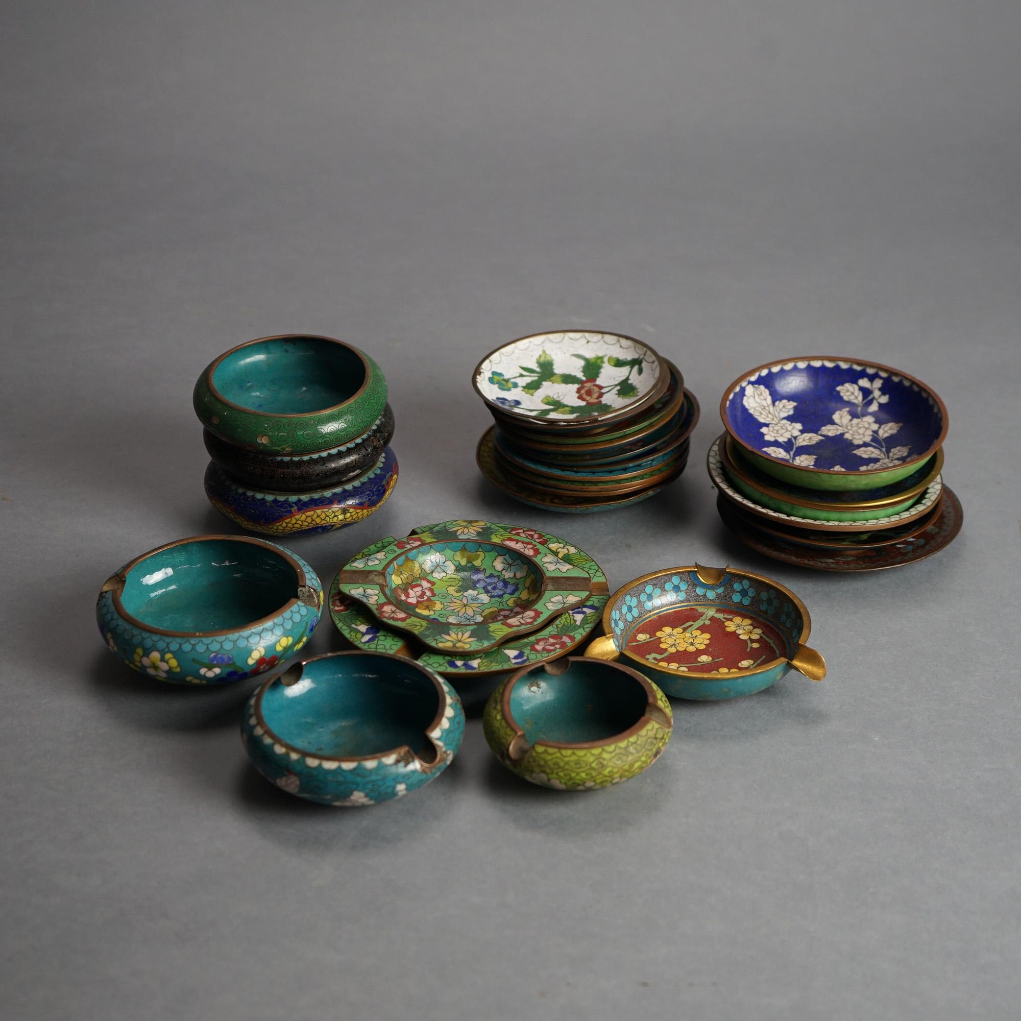 28 Antique Chinese Cloisonne Enameled Saucers & Ashtrays C1920 14