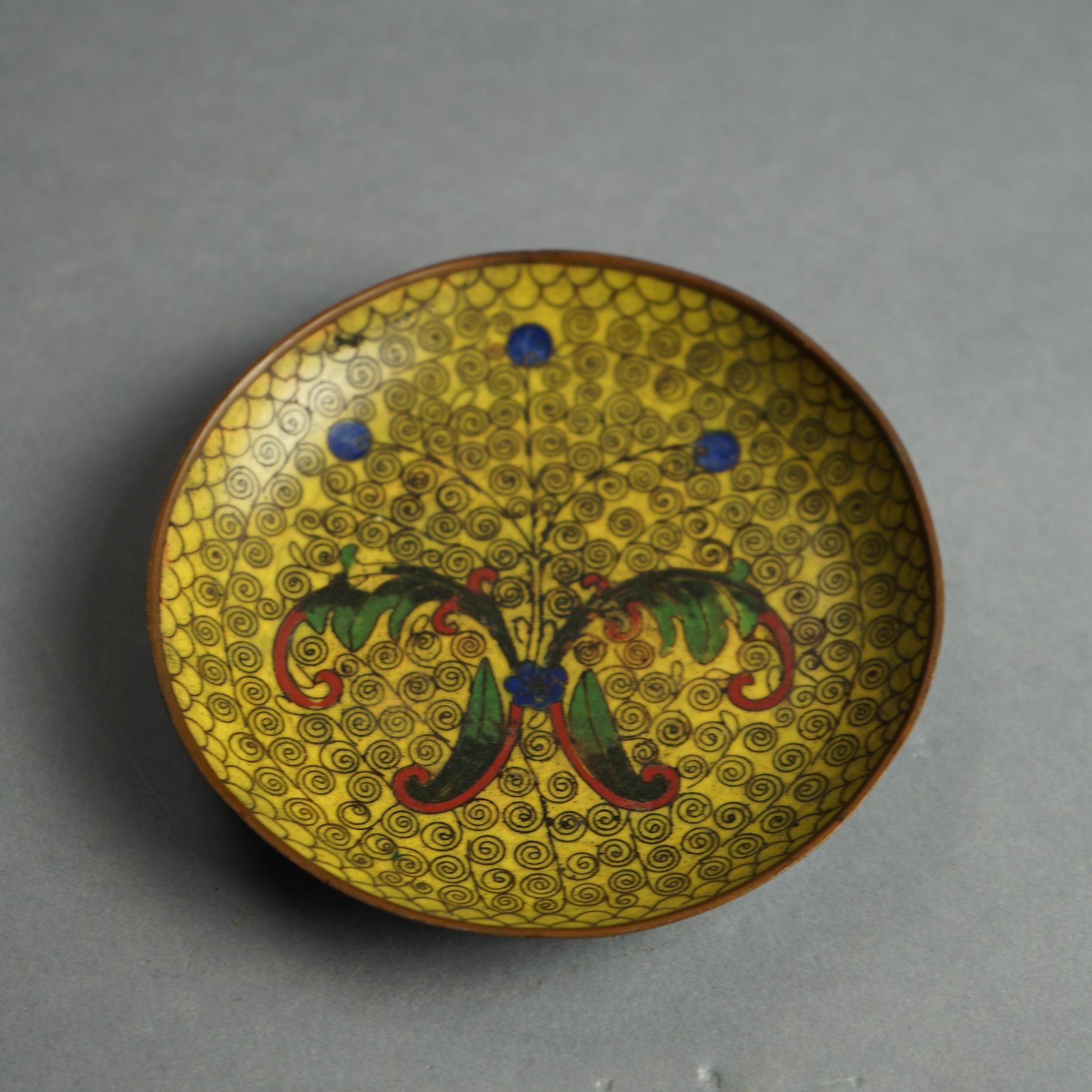 20th Century 28 Antique Chinese Cloisonne Enameled Saucers & Ashtrays C1920 For Sale