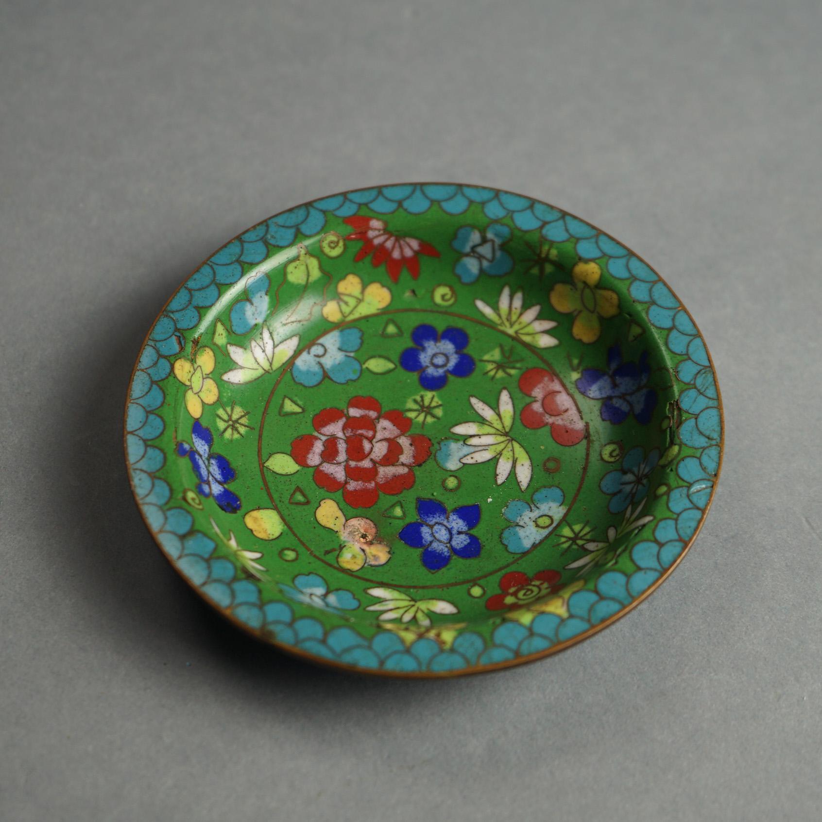 Metal 28 Antique Chinese Cloisonne Enameled Saucers & Ashtrays C1920 For Sale