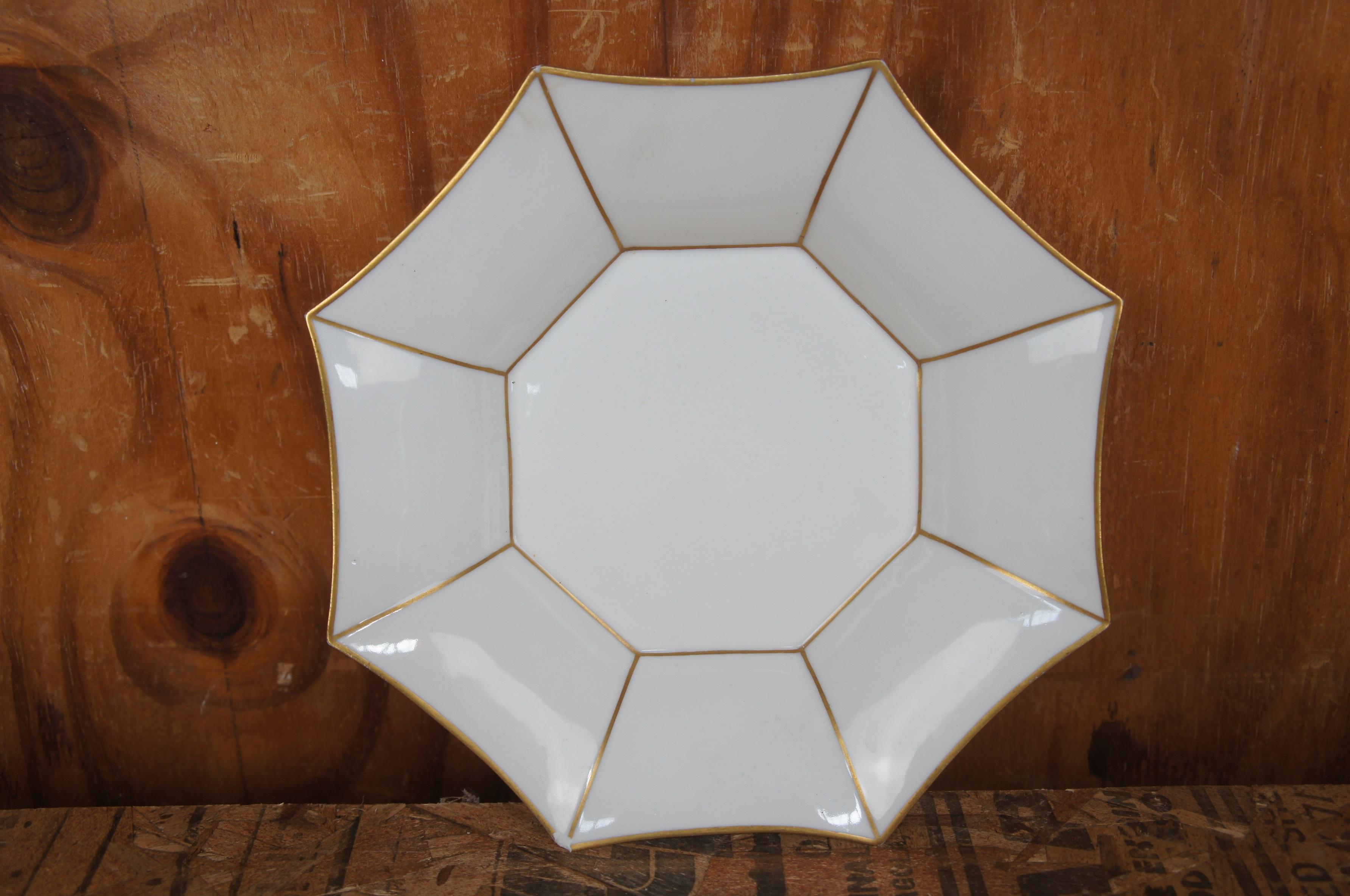 Neoclassical 28 Antique J Pouyat Limoges France Gold Rim Octagonal Serving Dishes Saucers For Sale