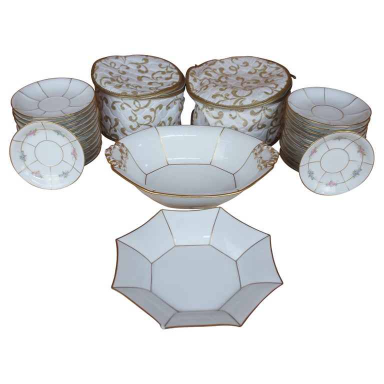 28 Antique J Pouyat Limoges France Gold Rim Octagonal Serving Dishes