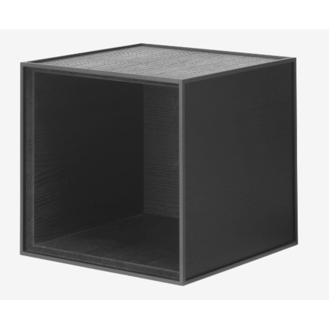 28 black ash frame box by Lassen
Dimensions: W 28 x D 28 x H 28 cm 
Materials: Finér, melamin, melamin, melamine, metal, veneer, oak
Also available in different colors and dimensions. 

By Lassen is a Danish design brand focused on iconic