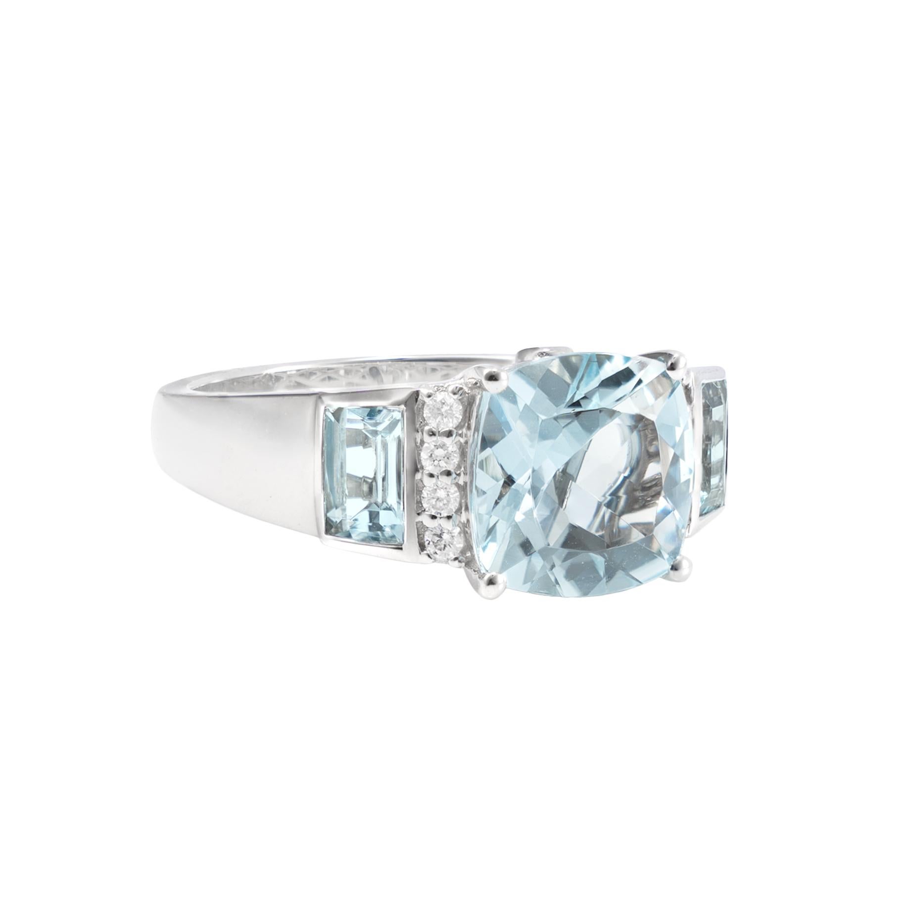This collection features a unique collection of Men's Aquamarine Rings. Designed with baguette shaped aquamarines to accent the center stone in white gold, these rings are the perfect complementary accessory with a watch. 

Classic aquamarine men's