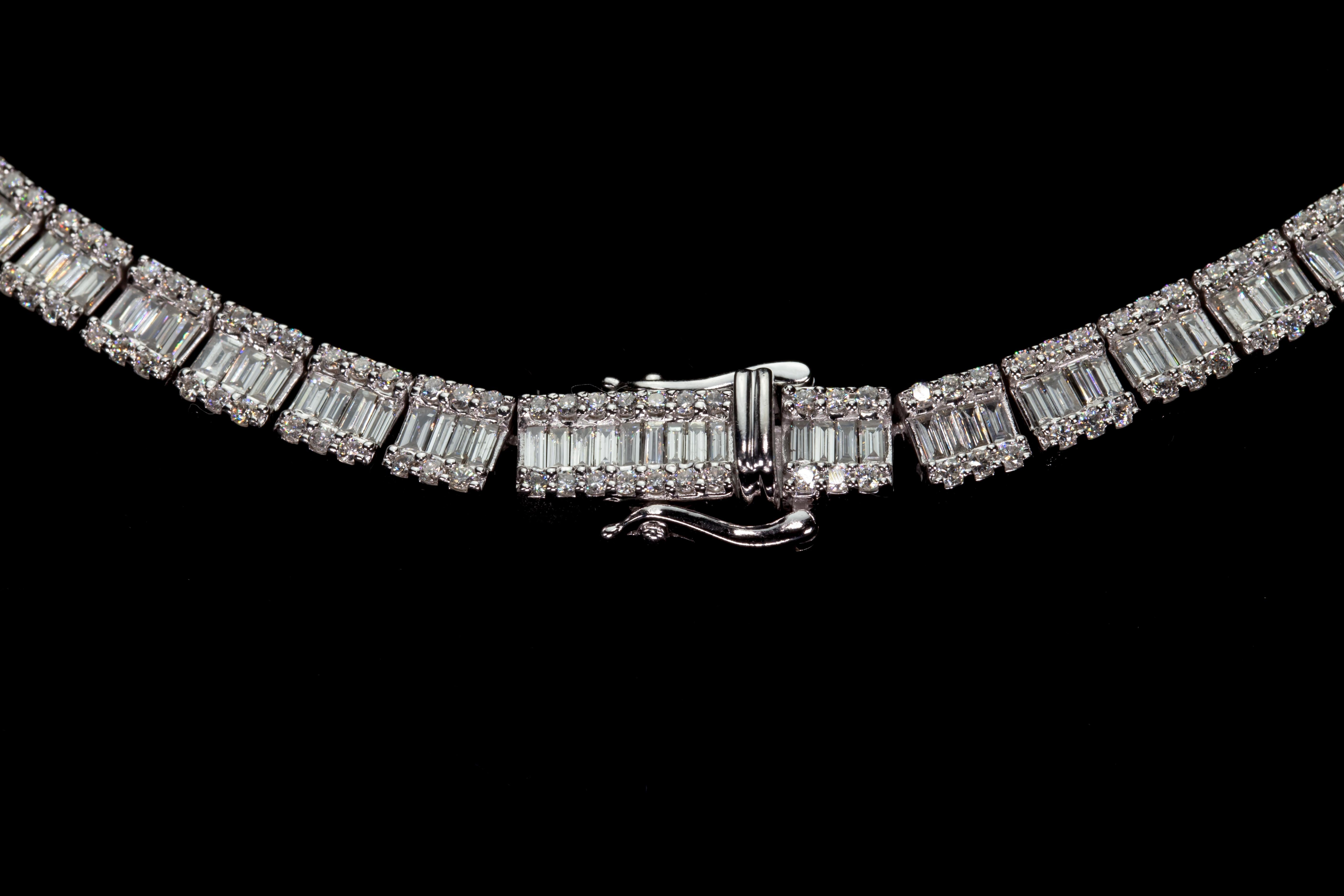 28 Carat Baguette and Round Diamond Tennis Necklace in White Gold 1