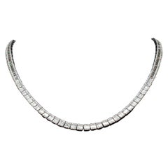 28 Carat Baguette and Round Diamond Tennis Necklace in White Gold
