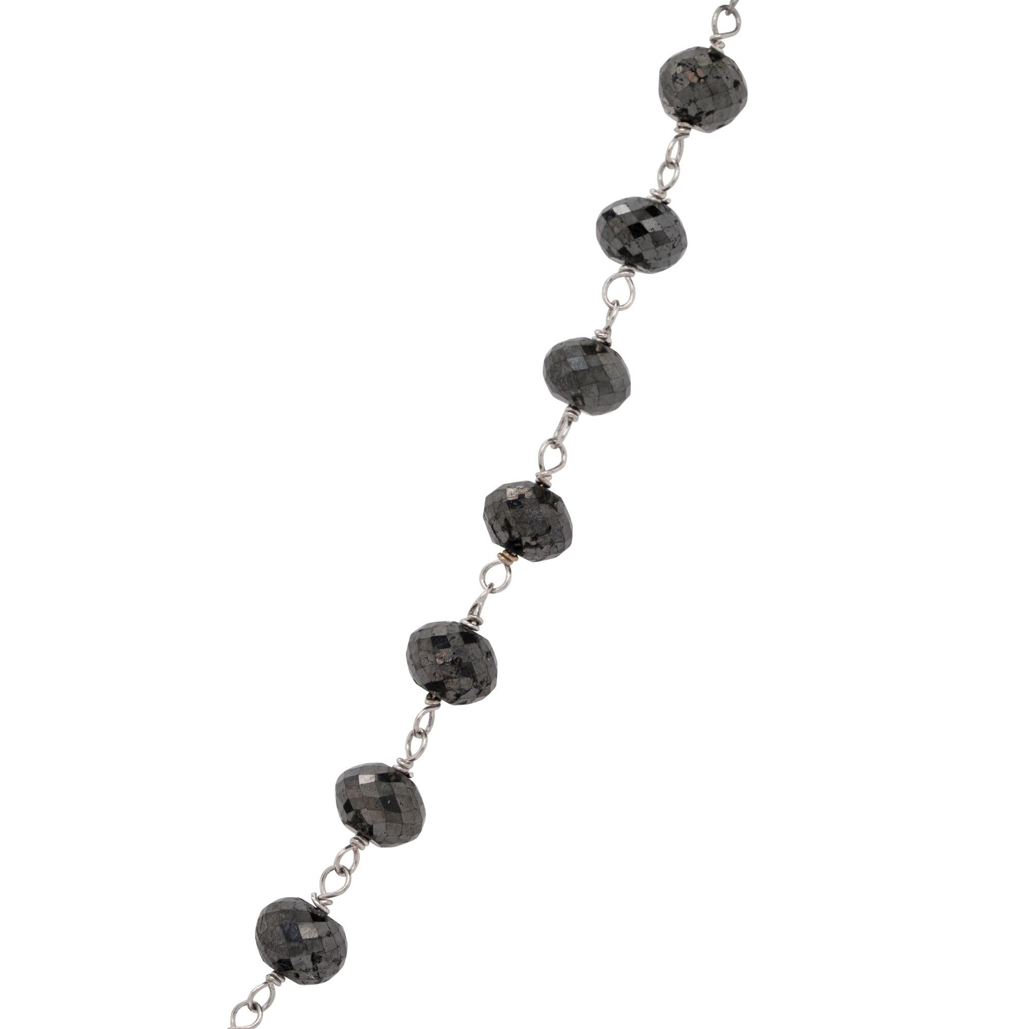 Round Cut 28 Carat Black Round Faceted Diamond Bead Necklace 14 Karat in Stock