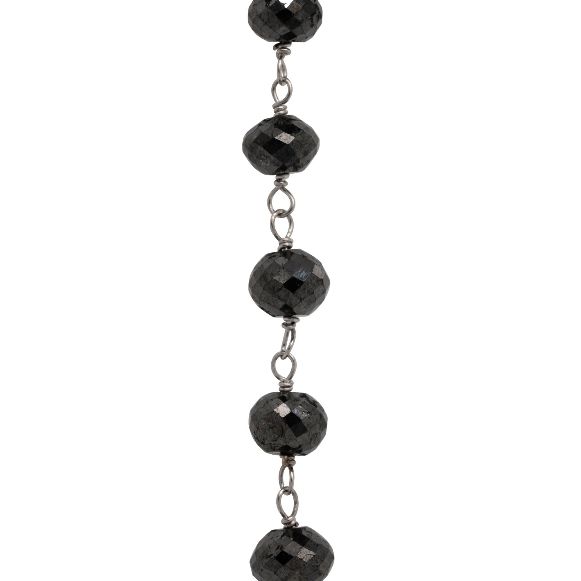 28 Carat Black Round Faceted Diamond Bead Necklace 14 Karat in Stock In Excellent Condition In Boca Raton, FL