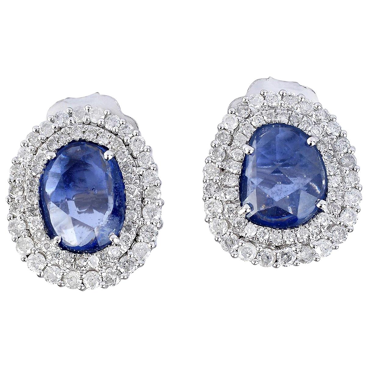 Blue Sapphire Diamond 18 Karat Gold Stud Earrings