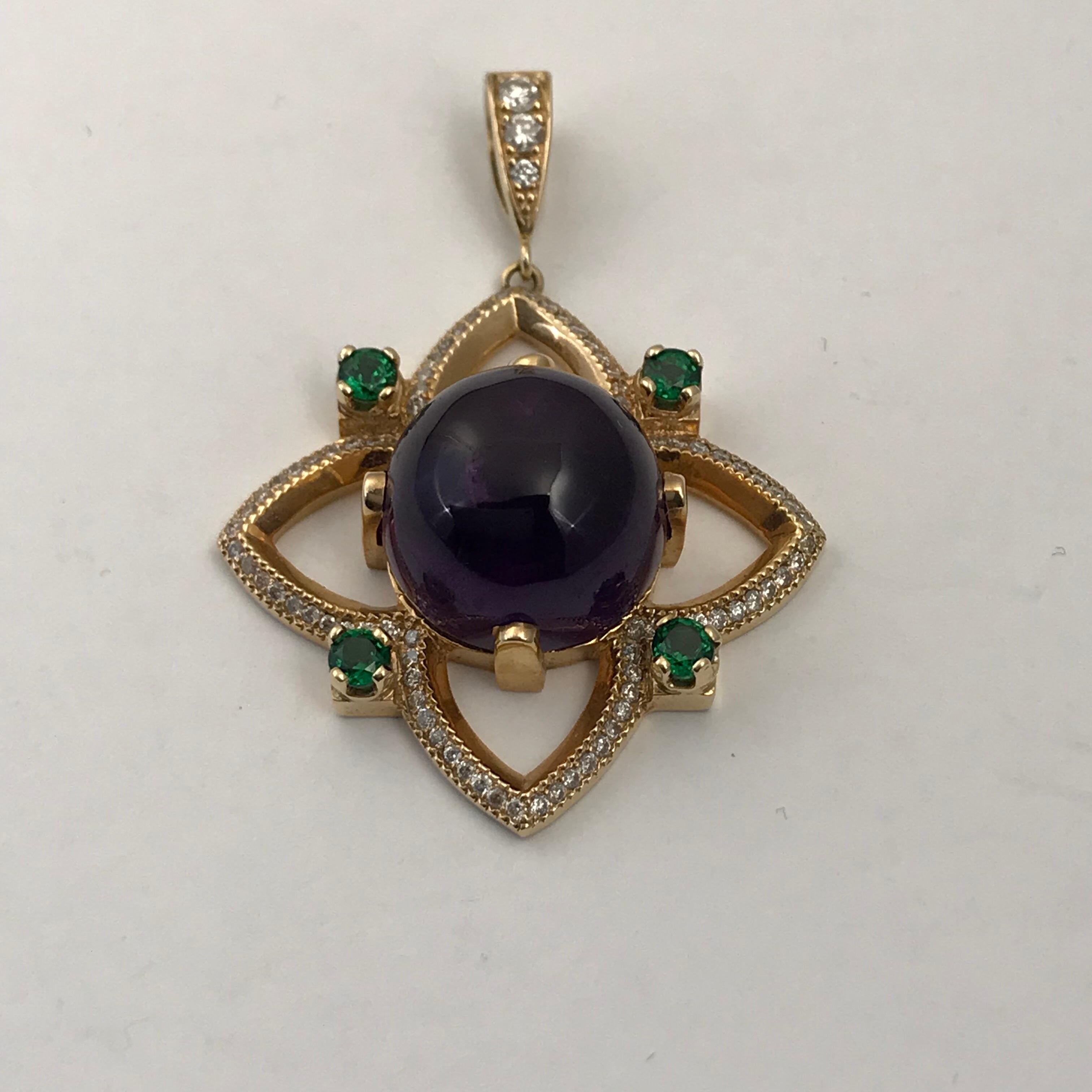28 Carat Bolivian Amethyst Cabochon Pendant Set in 18 Karat Rose Gold In New Condition For Sale In Austin, TX