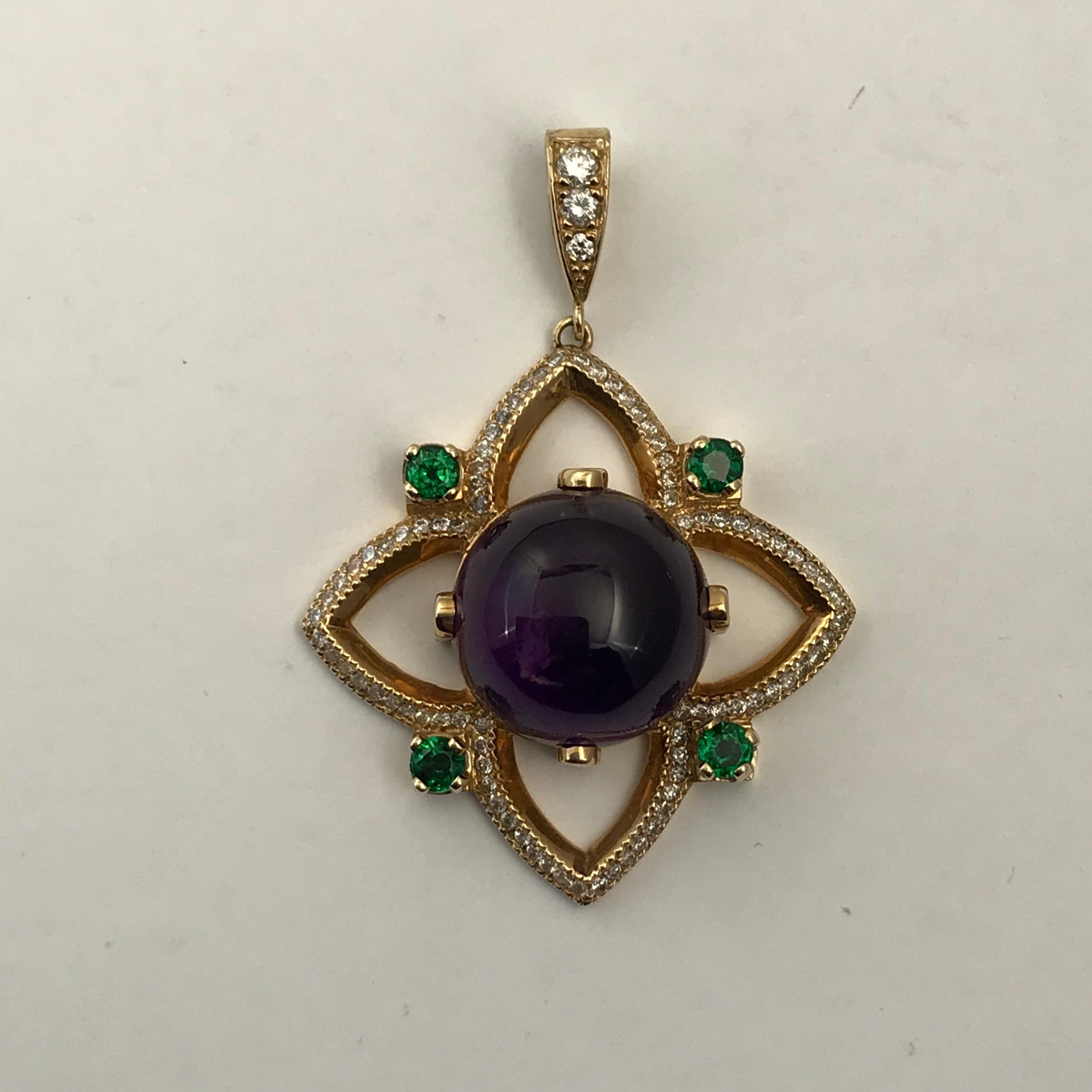 Women's or Men's 28 Carat Bolivian Amethyst Cabochon Pendant Set in 18 Karat Rose Gold For Sale