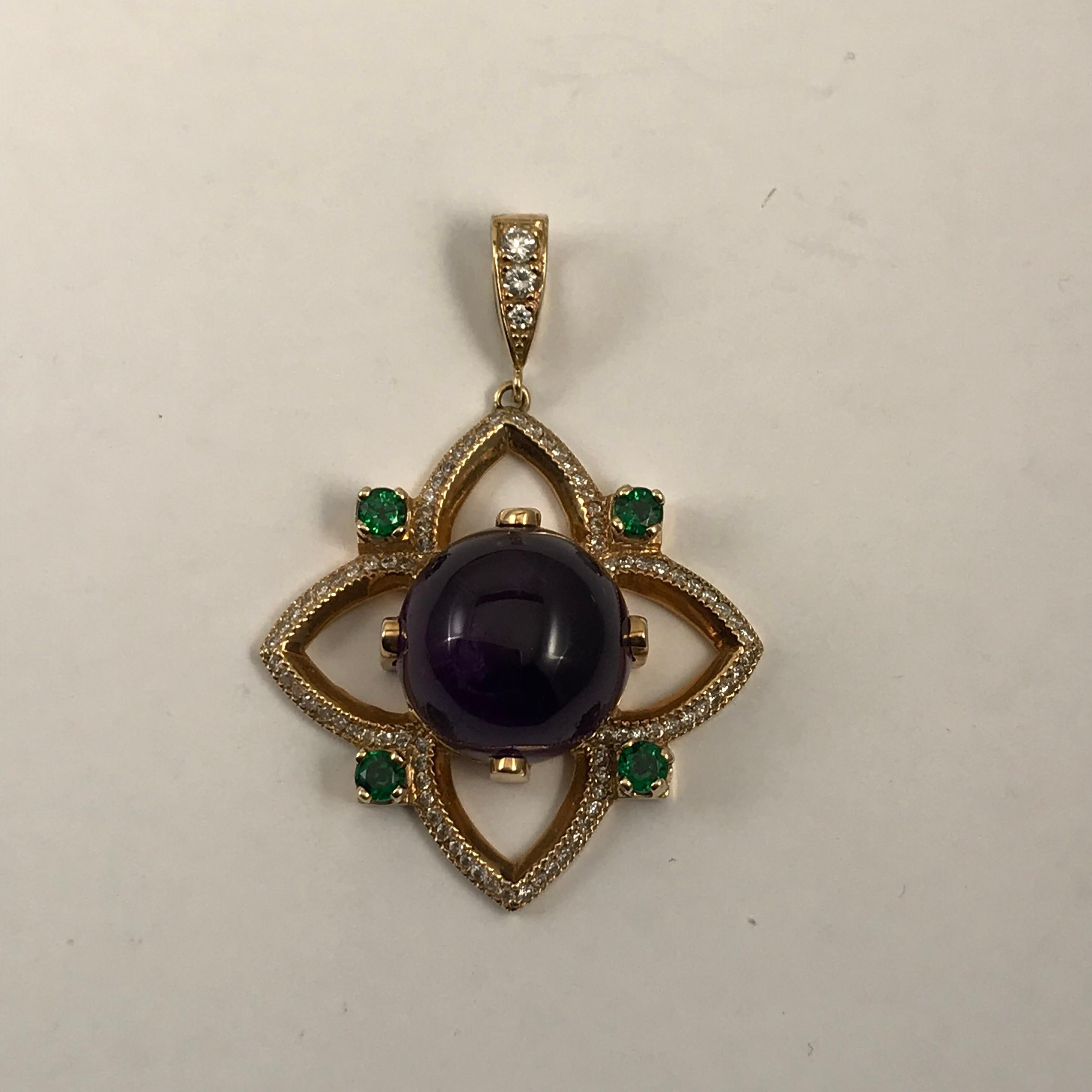 28 Carat Bolivian Amethyst Cabochon Pendant Set in 18 Karat Rose Gold For Sale 3