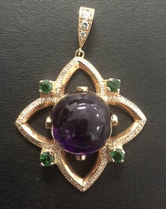 28 Carat Bolivian Amethyst Cabochon Pendant Set in 18 Karat Rose Gold