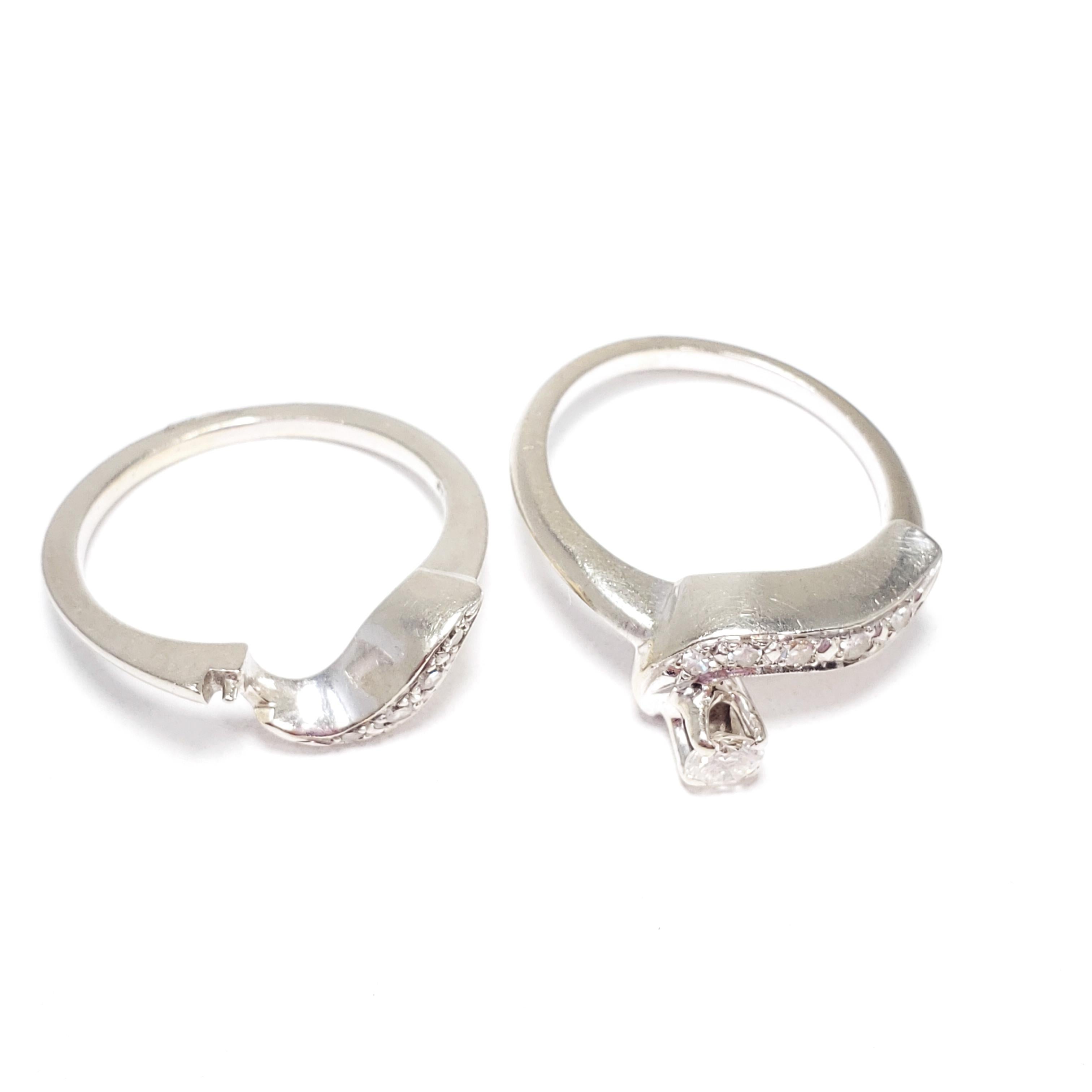 .28 Carat Diamond 14 Karat Gold Two Piece Wedding Ring Band Size US 6.5 For Sale 1