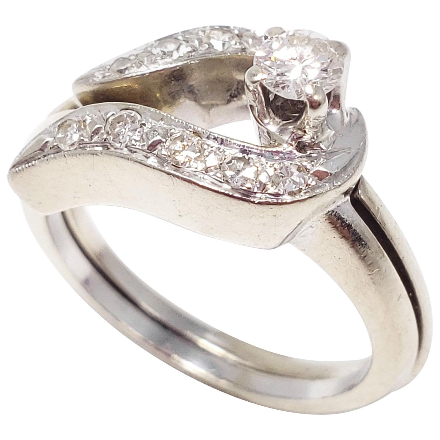 .28 Carat Diamond 14 Karat Gold Two Piece Wedding Ring Band Size US 6.5 For Sale