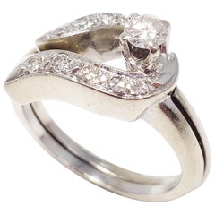 Retro .28 Carat Diamond 14 Karat Gold Two Piece Wedding Ring Band Size US 6.5