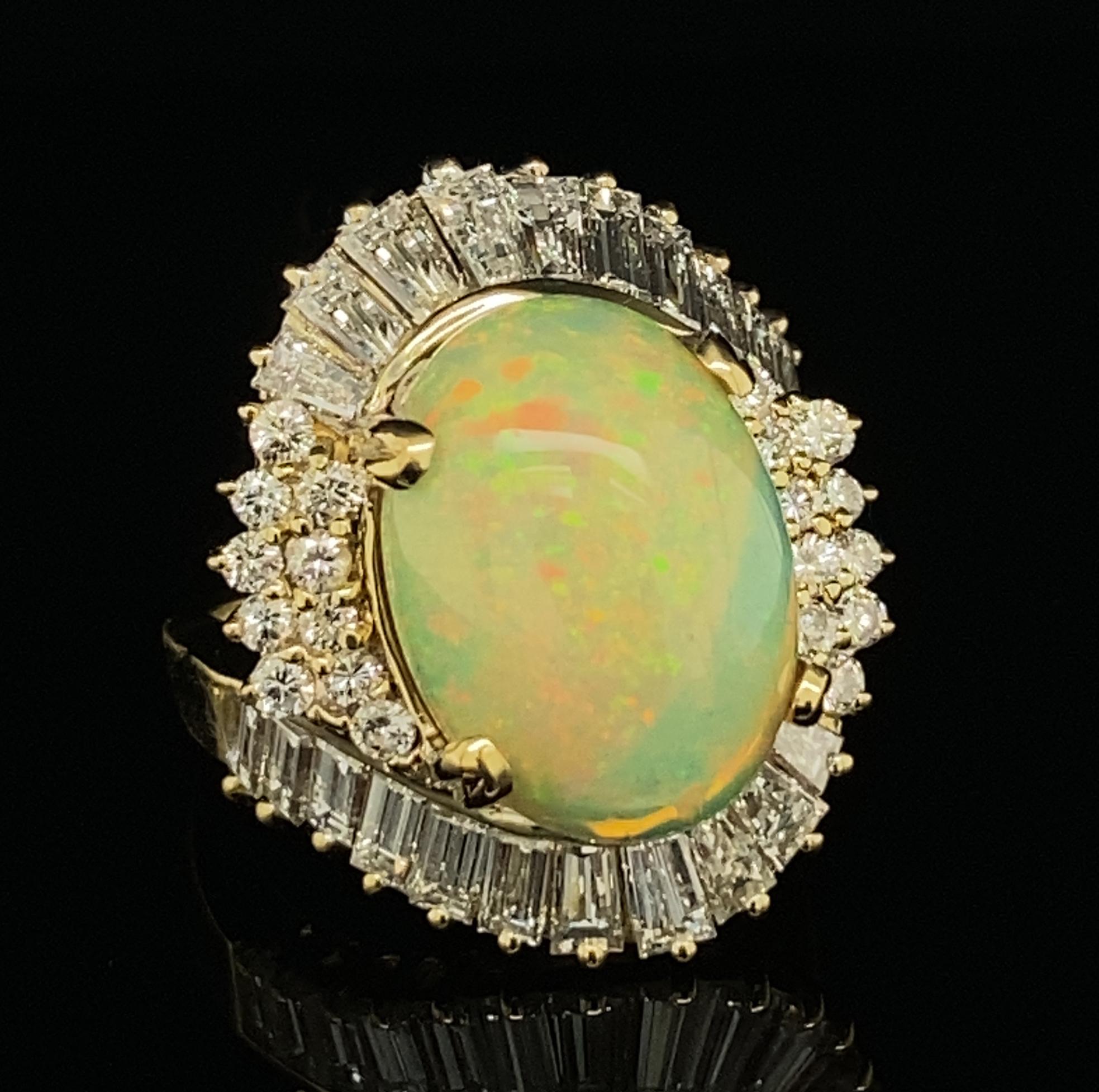 2.8 Carat Diamond Cocktail Ring with 6.5 Carat Ethiopian Opal in 18 Karat Gold In Excellent Condition In Sherman Oaks, CA