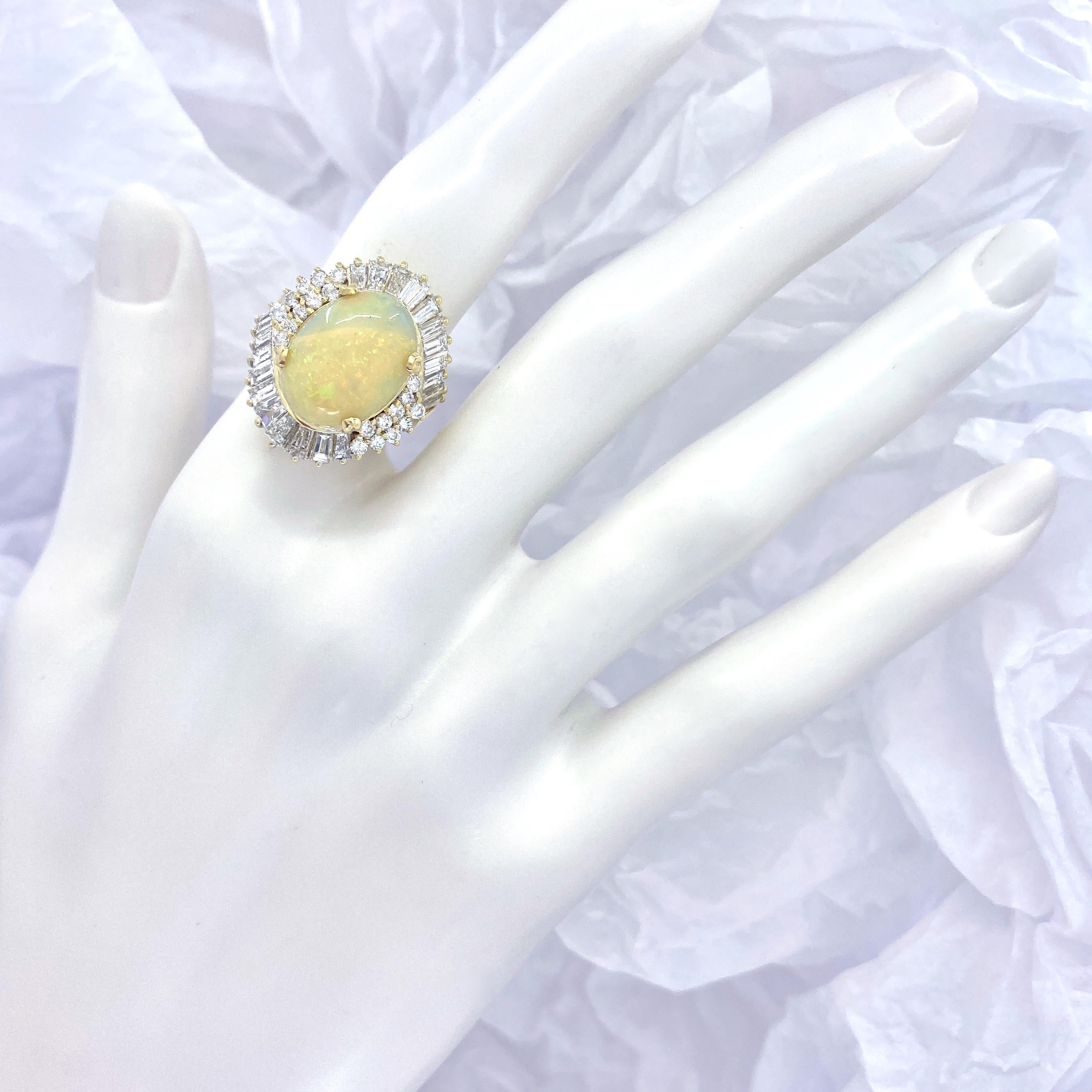 Women's 2.8 Carat Diamond Cocktail Ring with 6.5 Carat Ethiopian Opal in 18 Karat Gold