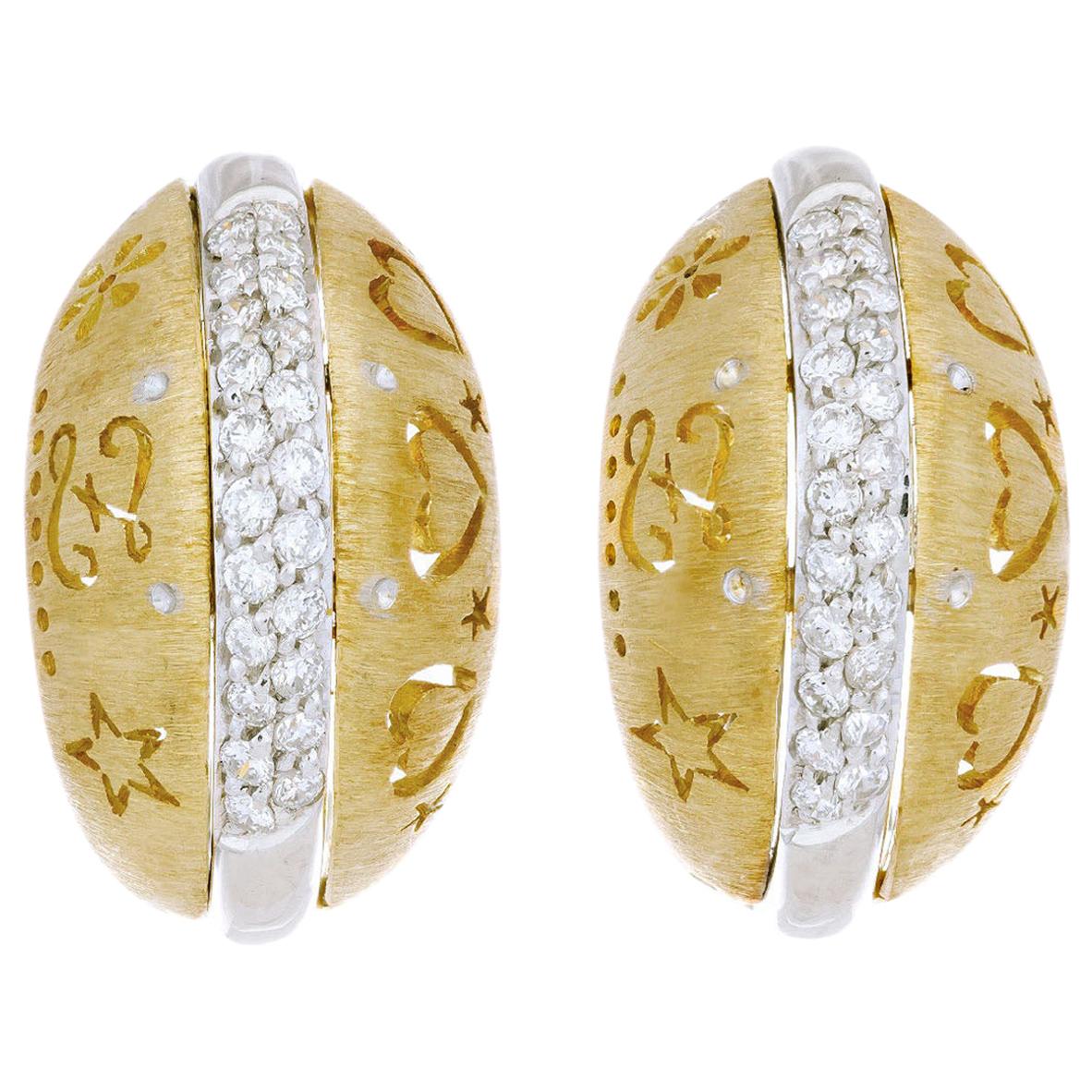 .28 Carat Diamond Domed Yellow Gold Lever Back Earrings For Sale