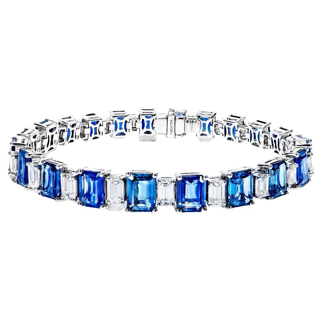 28 Carat Emerald Cut Sapphire and Diamond Single Row Bracelet Certified B For Sale