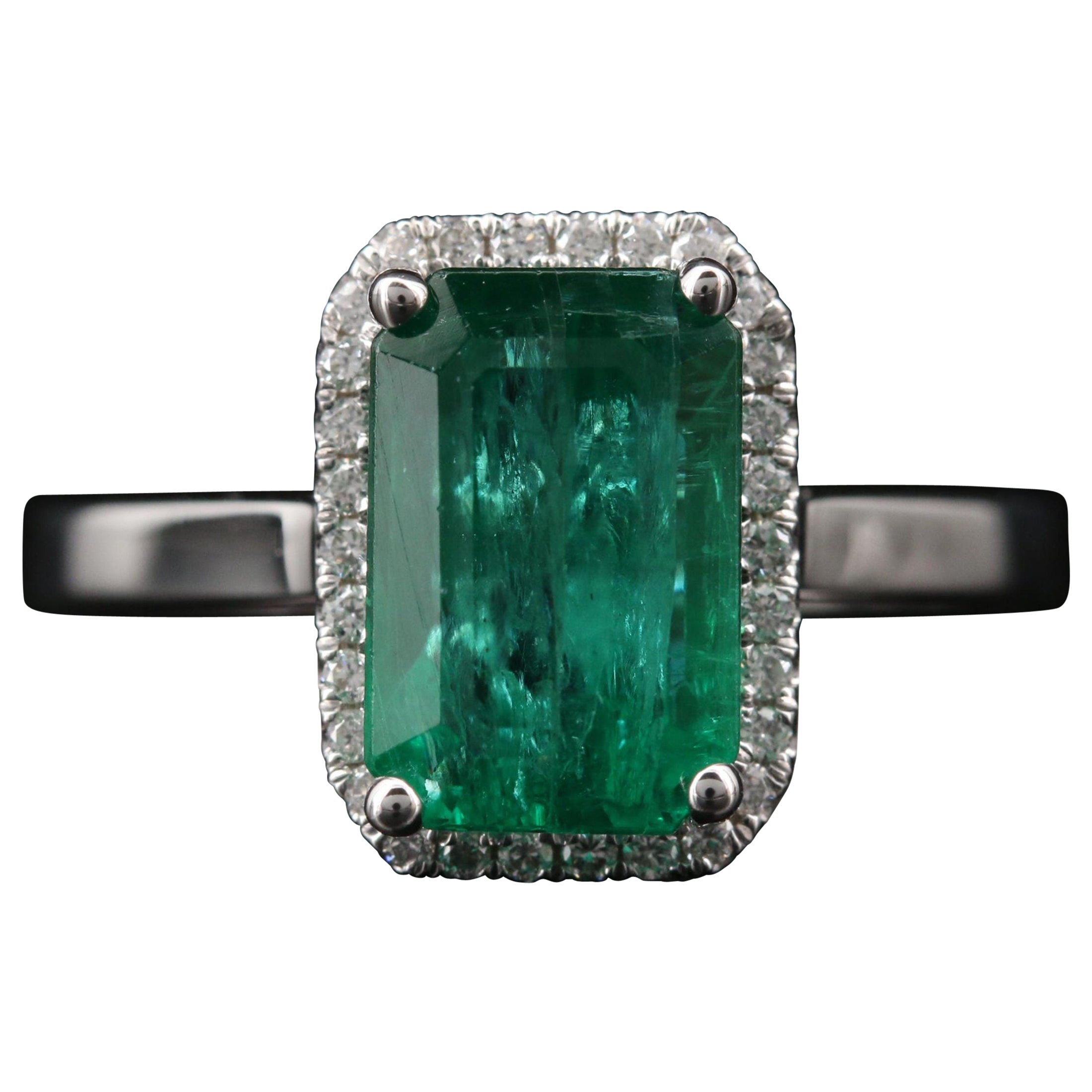 For Sale:  2.8 Carat Halo Emerald Engagement Ring, Emerald Wedding Ring Cocktail Ring