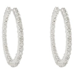 2.8 Carat Hoop Diamond Earrings For Women Studded in 18k Solid White Gold 2.8 Carat Hoop Diamond Earrings For Women Studded in 18k Solid White Gold