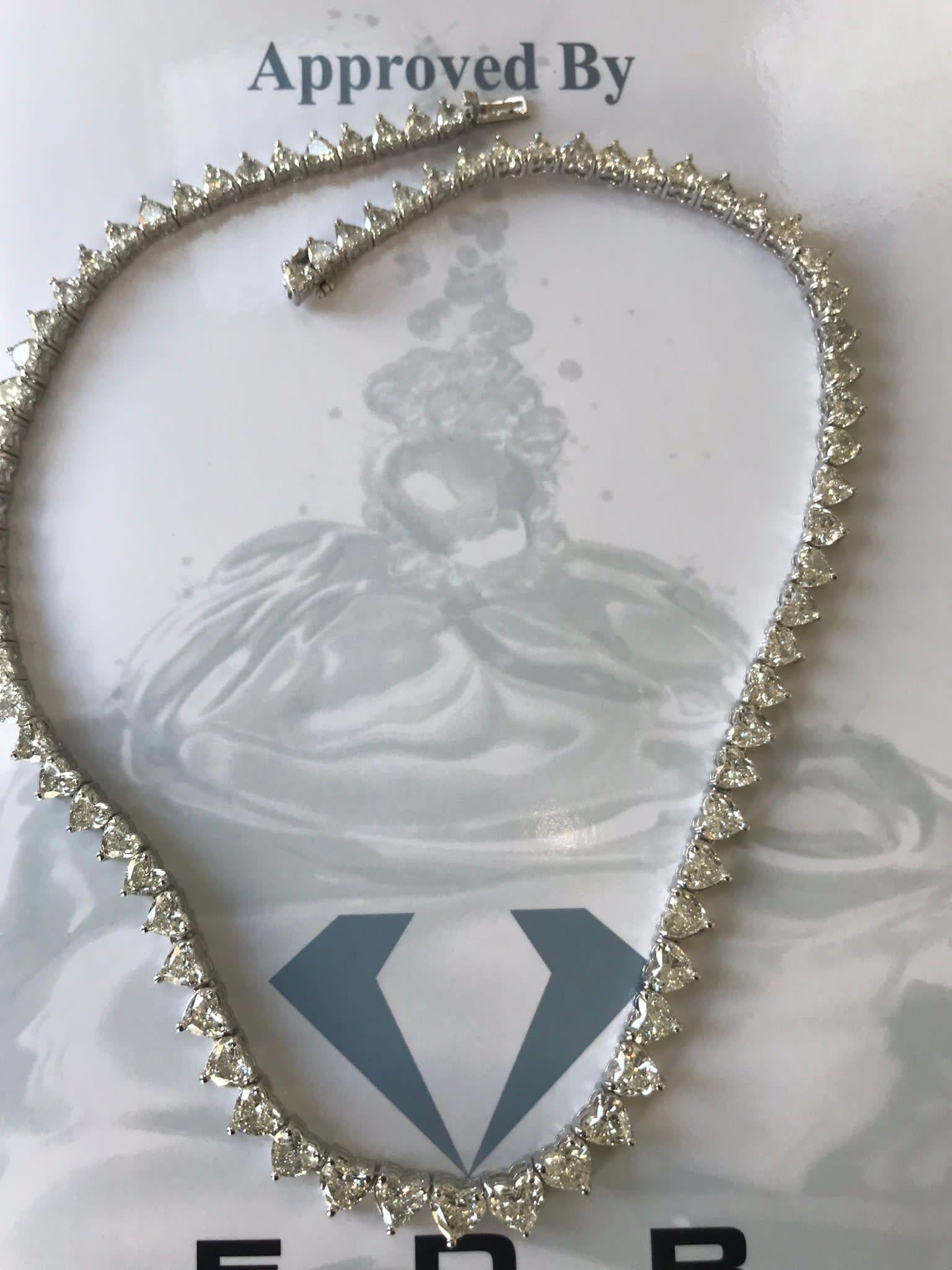 Modern 28 Carat Love Heart Diamond 18 KT White Gold Graduated Tennis Riviera Necklace
