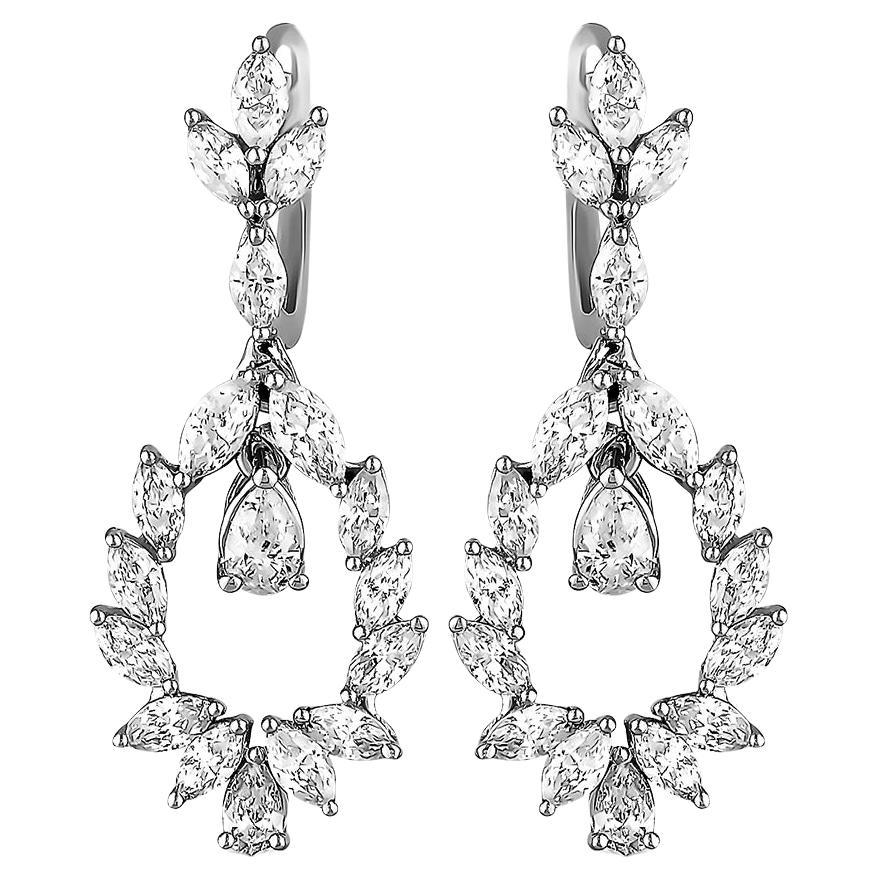 2.8 Carat Marquise Cut Diamond Dangle Earrings in 18K White Gold For Sale