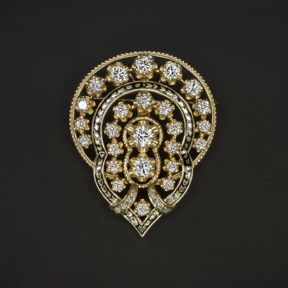 Round Cut 2.8 Carat Midcentury Vintage Diamond Yellow Brooch Pendant