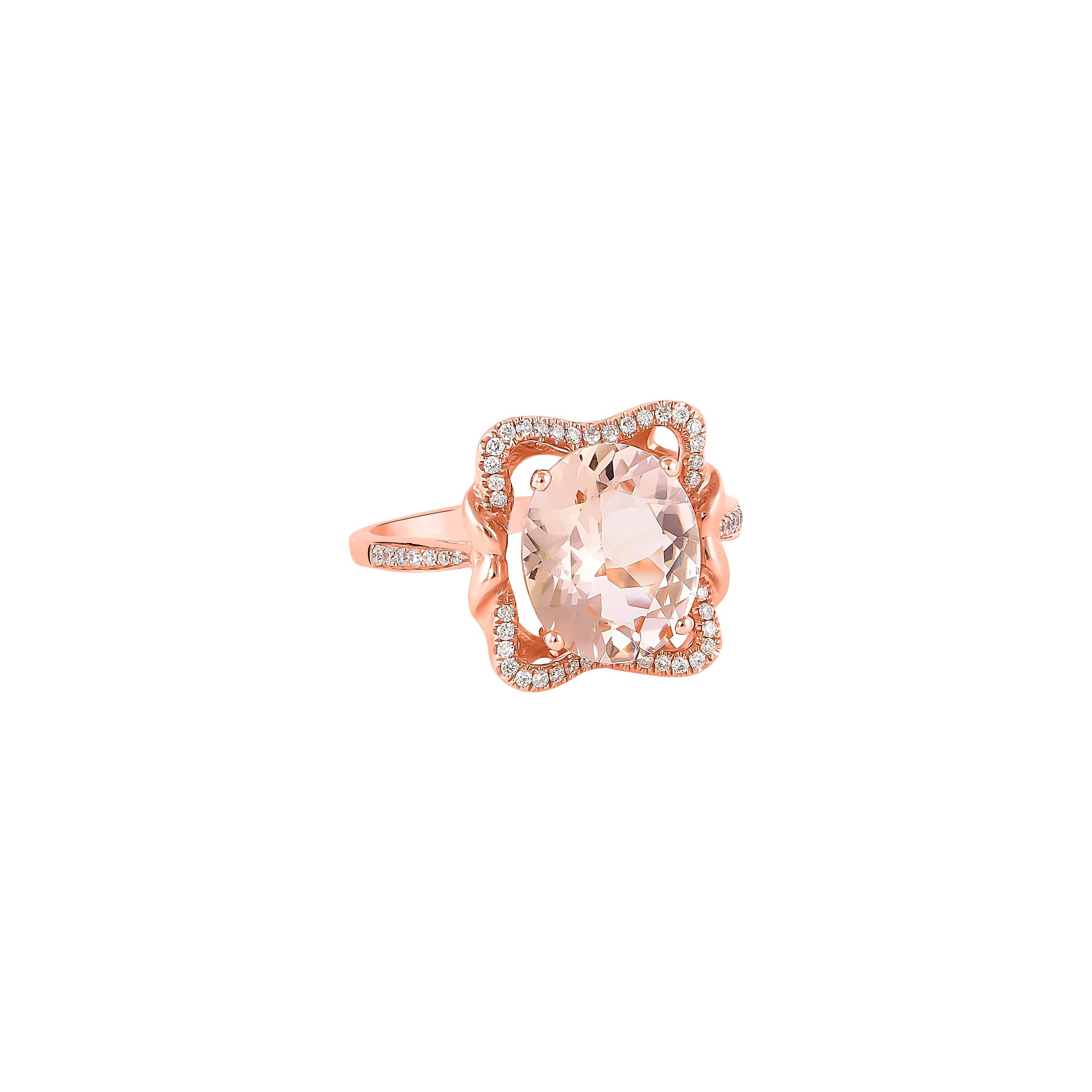 This collection features an array of magnificent morganites! Accented with diamonds these rings are made in rose gold and present a classic yet elegant look. 

Classic morganite ring in 18K rose gold with diamonds. 

Morganite: 2.86 carat oval