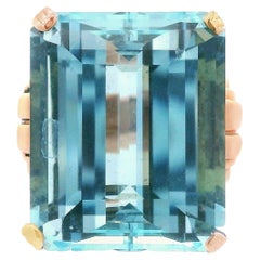 28+ Carat Natural Aquamarine and 18k Rose Gold Art Deco Ring