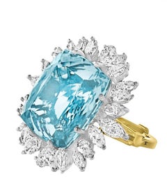 28 Carat Natural Aquamarine and Diamond Cocktail Ring 18 Karat Gold Adjustable