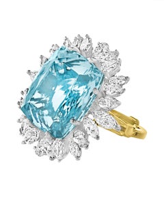 28 Carat Natural Aquamarine and Diamond Cocktail Ring 18 Karat Gold Adjustable