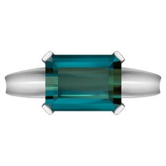 2.8 Carat Natural Brazilian Tourmaline Indigolite 18 Karat White Gold Ring