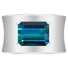 2.8 Carat Natural Brazilian Tourmaline Indigolite 18 Karat White Gold Wide Ring