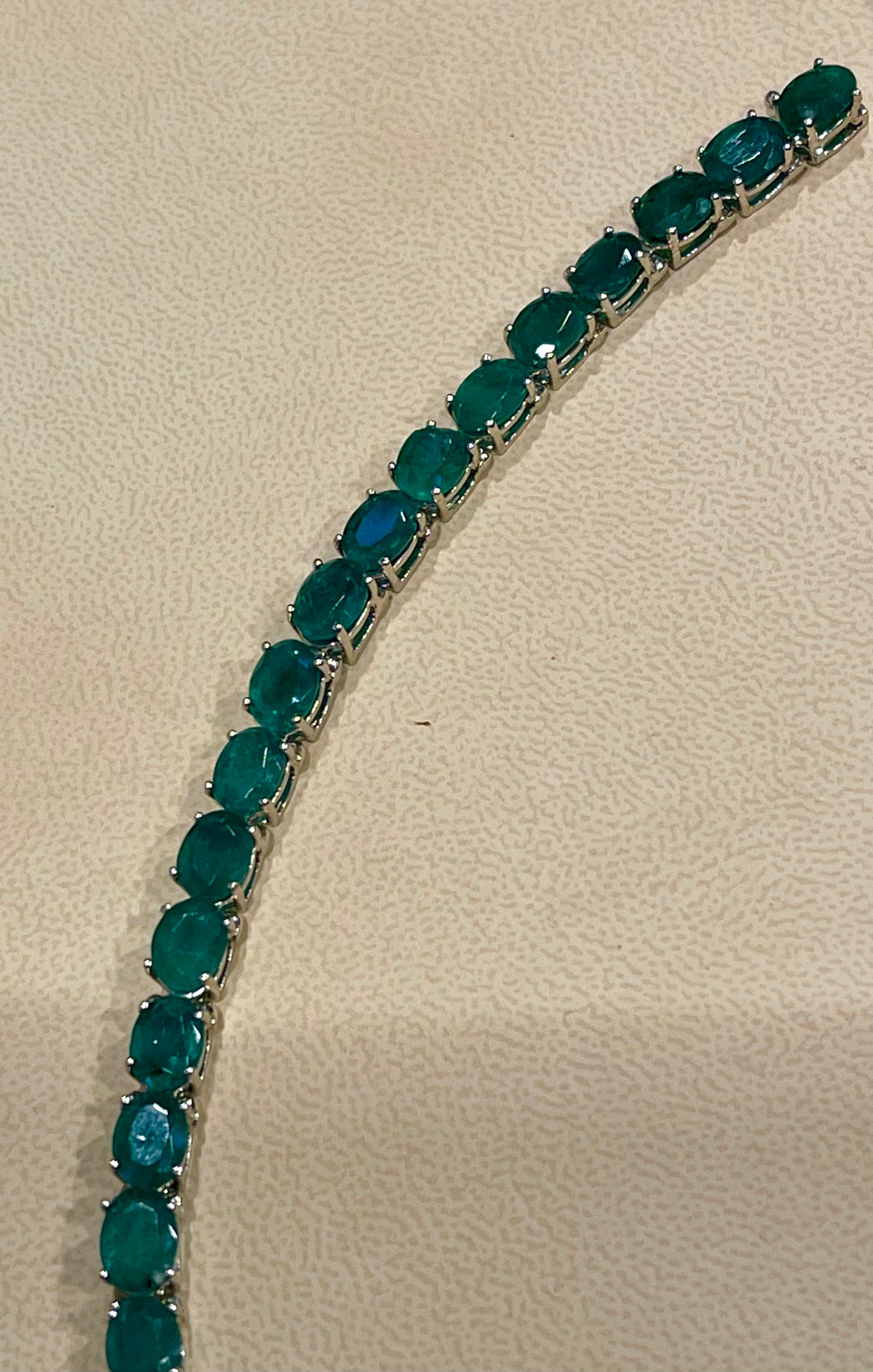 28 Carat Natural Emerald Cocktail Tennis Bracelet 14 Karat White Gold For Sale 4