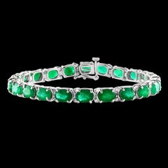 28 Carat Natural Emerald Cocktail Tennis Bracelet 14 Karat White Gold