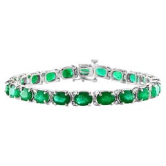 28 Carat Natural Emerald Cocktail Tennis Bracelet 14 Karat White Gold