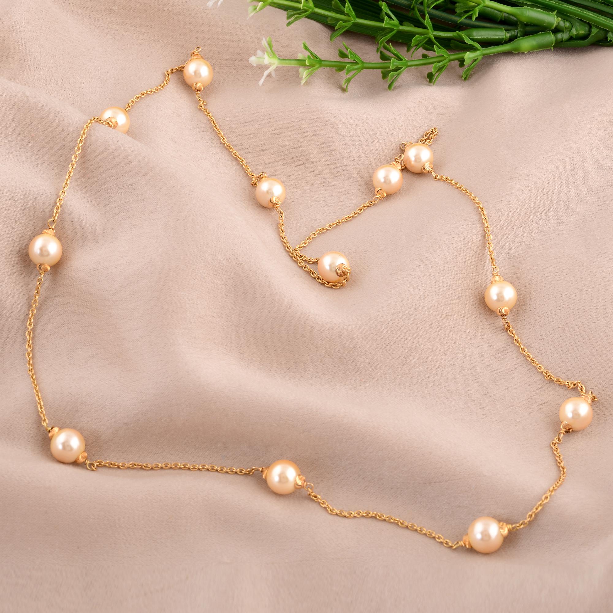 Modern 28 Carat Natural Pearl Beaded Gemstone Necklace 18 Karat Yellow Gold Jewelry For Sale